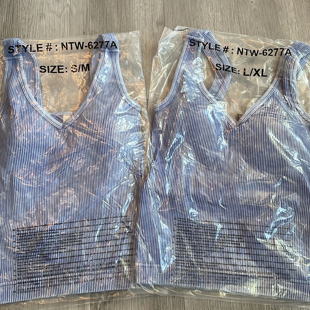 Women's Blue Ribbed Tank Bra Top - Picture 3 of 4